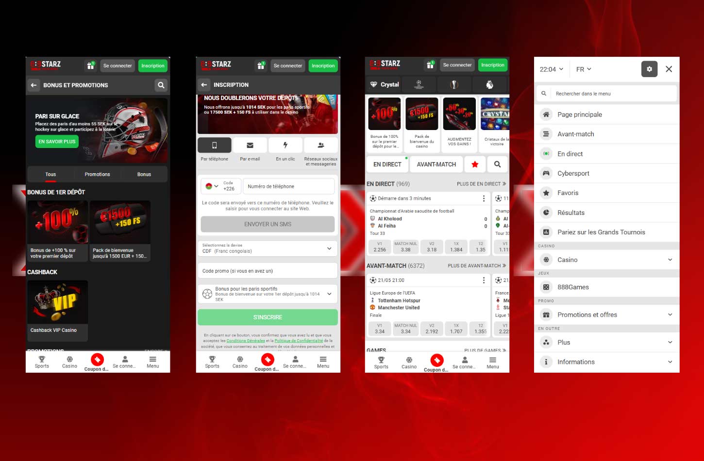  l'interface et les fonctions de l'application 888Starz