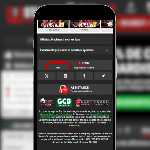 Faites défiler la page principale du site Web 888Starz